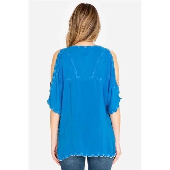 Johnny Was Kelly Cold Shoulder Blouse in Green - Picture 4 of 10